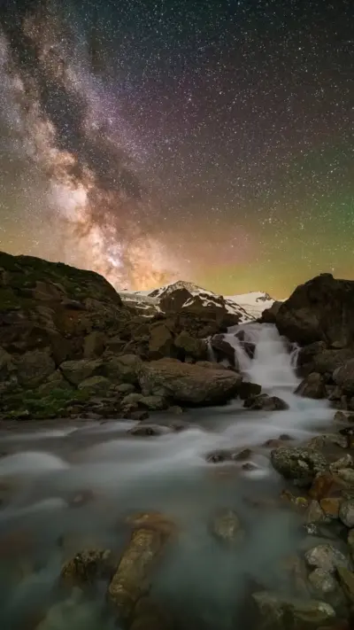 Night, stars, mountain