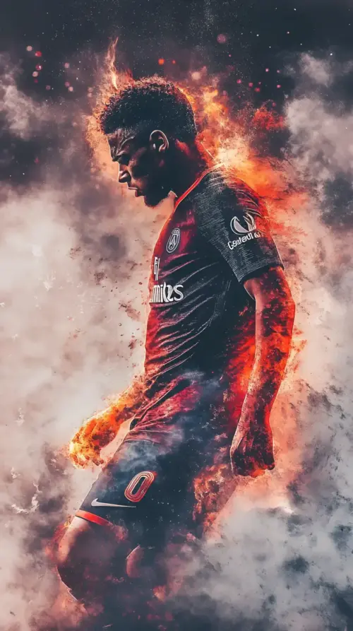 Fiery Soccer Player in Smoke Art wallpaper HD 4K for phone