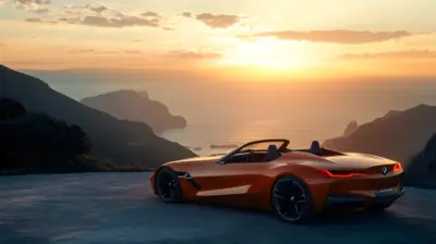 BMW convertible with sunset