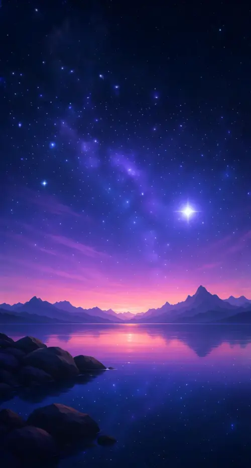 Illustration of a starry night landscape wallpaper HD 4K for phone