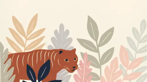 Minimalist tiger and flower illustration wallpaper HD 4K for desktop