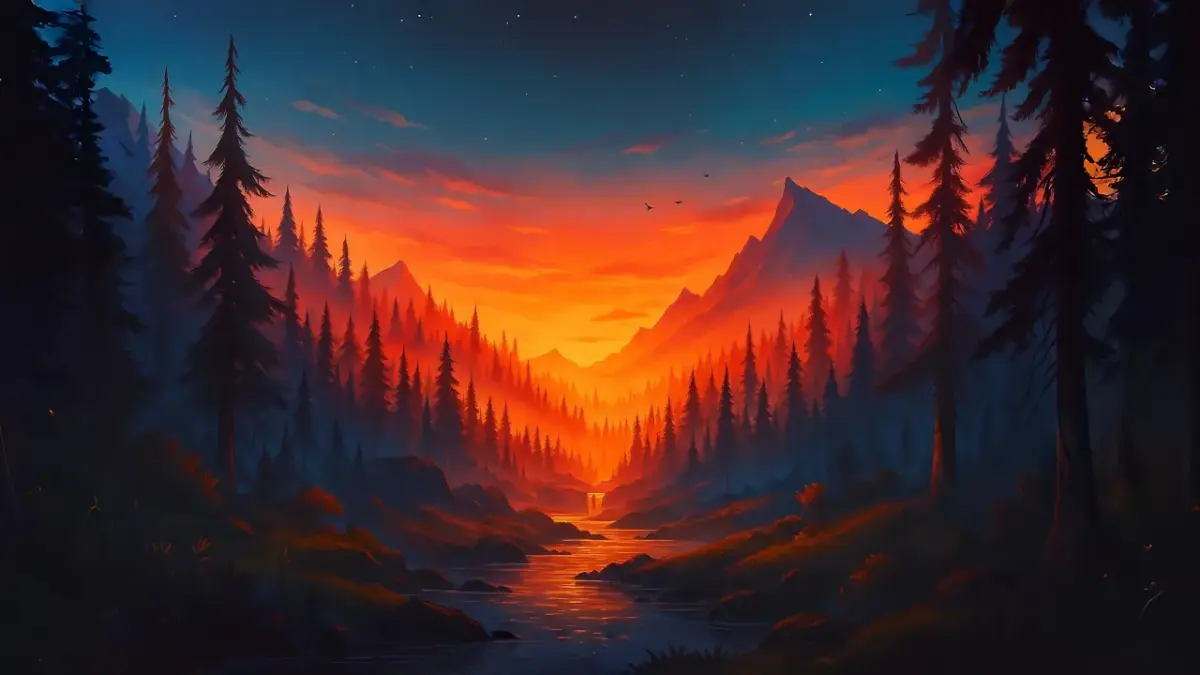 Paysage avec coucher de soleil