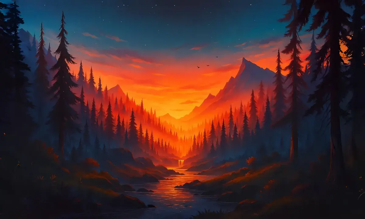 Paysage avec coucher de soleil