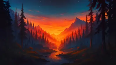 Paysage avec coucher de soleil