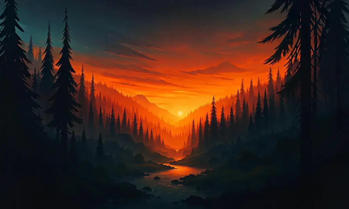 Paysage avec coucher de soleil