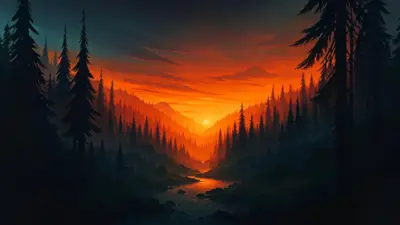 Paysage avec coucher de soleil