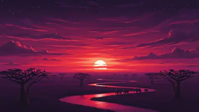 Coucher de soleil savane