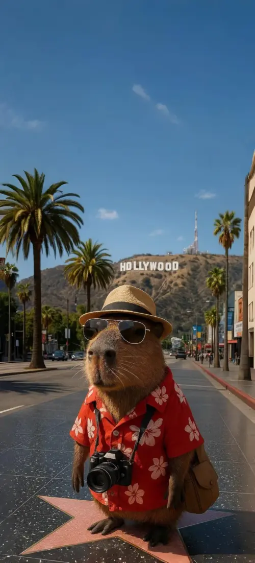 Capybara in Hollywood Star Mode