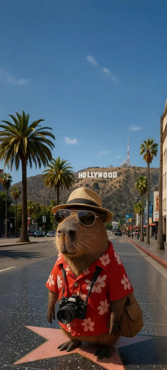 Capybara in Hollywood Star Mode