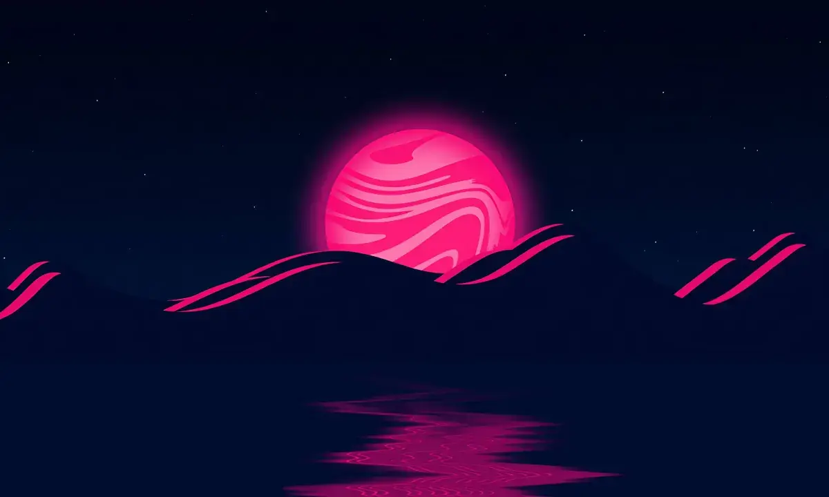 Lune rose et paysage futuriste minimaliste