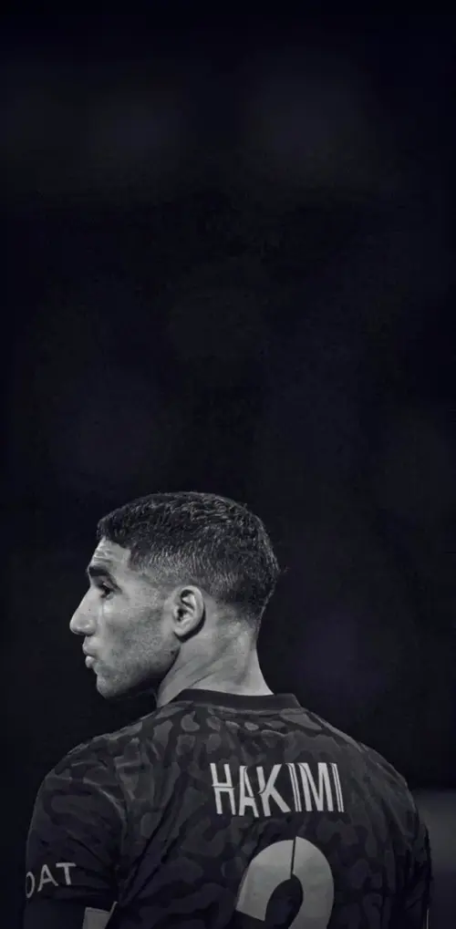 Achraf Hakimi Black and White Background wallpaper HD 4K for phone