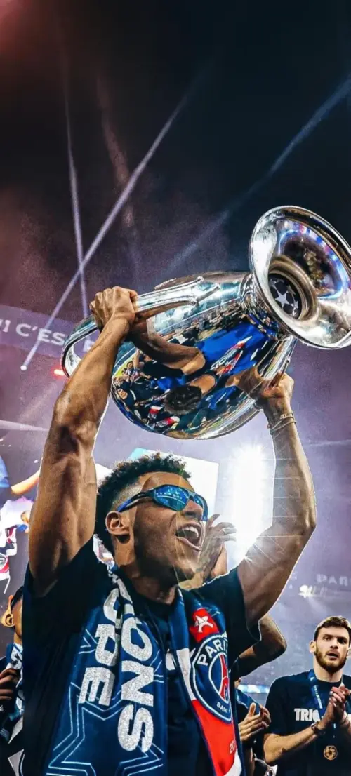 Désiré Doué celebrates PSG victory wallpaper HD 4K for phone
