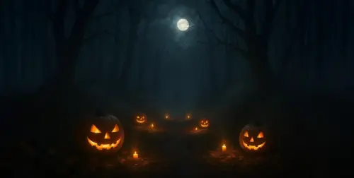Terrifying Forest with Halloween Pumpkin