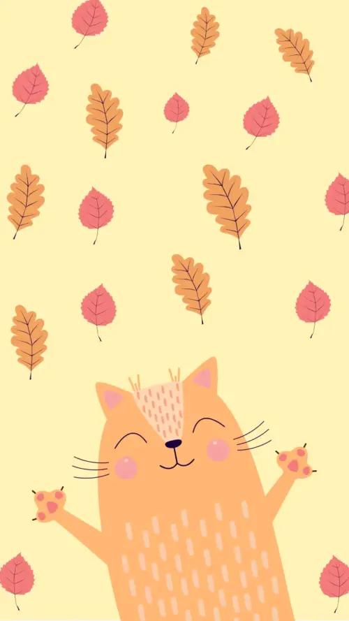 Cute cat in the autumn leaves wallpaper HD 4K for phone