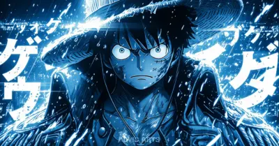 One Piece Luffy Arrière Plan Bleu