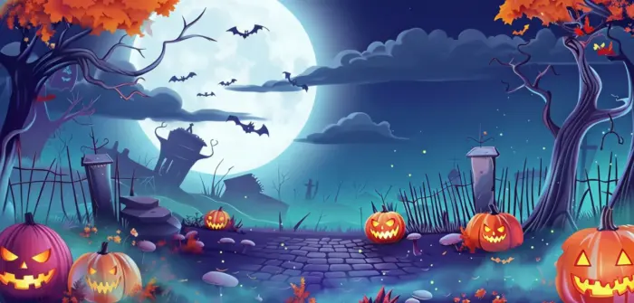 Halloween by Moonlight Pumpkins and Bats