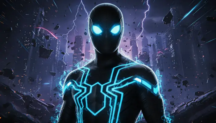 Spider Man in blue jumpsuit