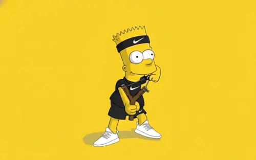 Bart Simpson dressed in Nike Yellow background wallpaper HD 4K for desktop