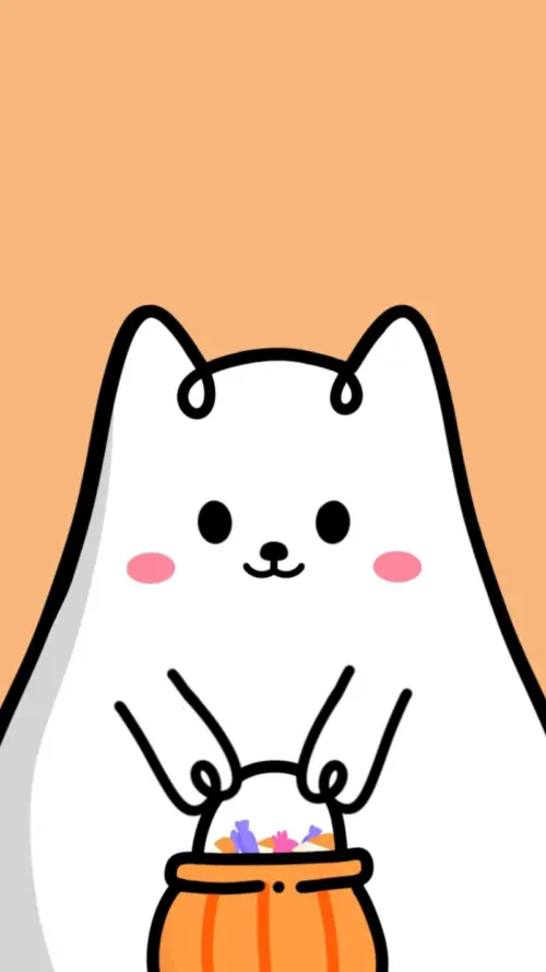 Chat mignon avec un petit sac de bonbons pour Halloween fonds d’écran HD 4K pour téléphone