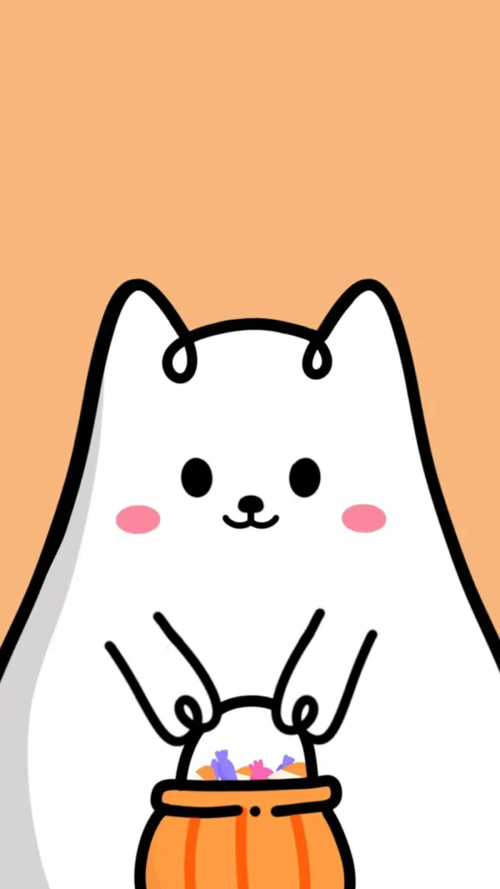 Cute cat with a small bag of candy for Halloween