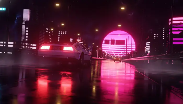 Voiture Nuit rétro-futuriste