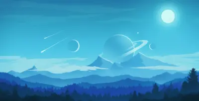 Paysage Planètes bleues et montagne