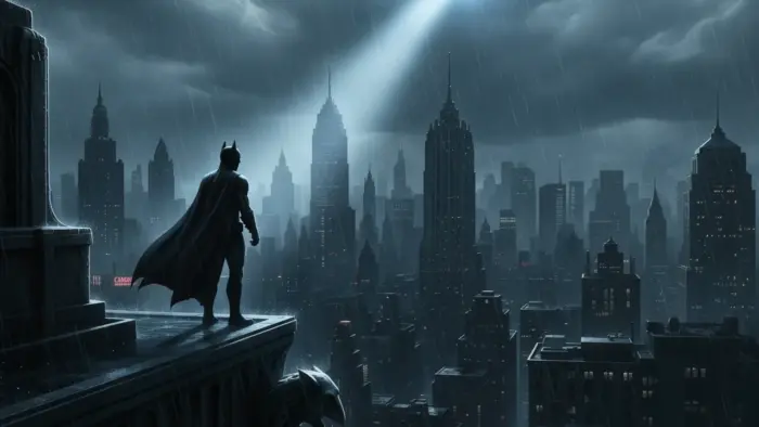 Batman on the rooftops of Manhattan