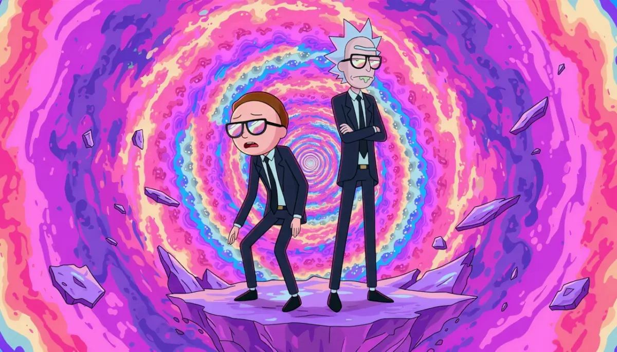 Rick et Morty en costume - Voyage interdimensionnel stylé