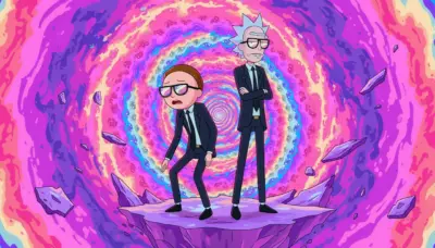 Rick et Morty en costume - Voyage interdimensionnel stylé