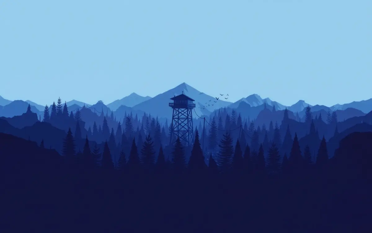 Minimalist forest and mountain blue wallpaper