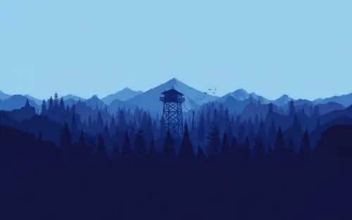 Minimalist forest and mountain blue wallpaper