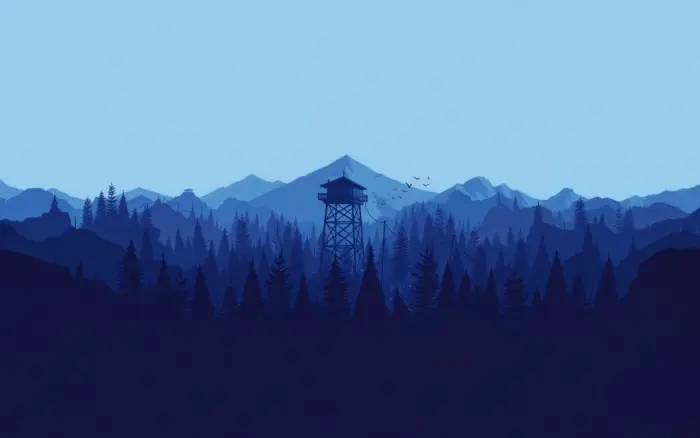 Fond d'écran minimaliste forêt et montagne bleu