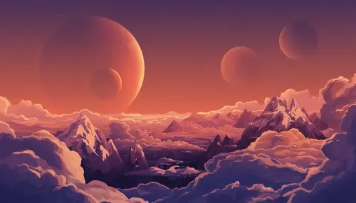 Mountainous landscape with planets wallpaper HD 4K for desktop