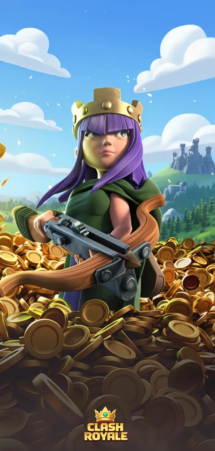 Clash Royale Queen Archer in the middle of gold coins