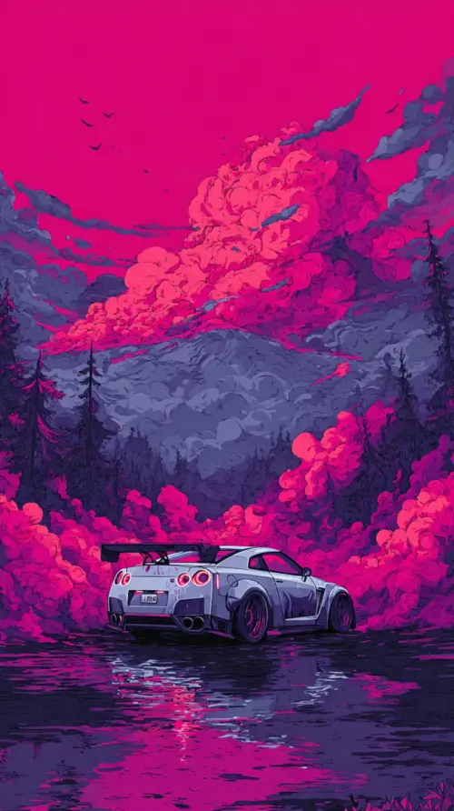 Landscape and Nissan GTR Illustration