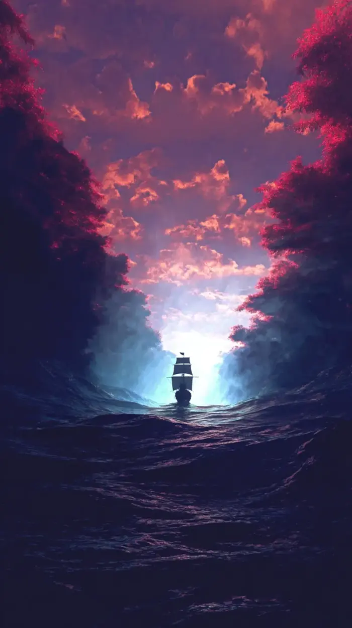 Illustration Pirate Ship on the Sea