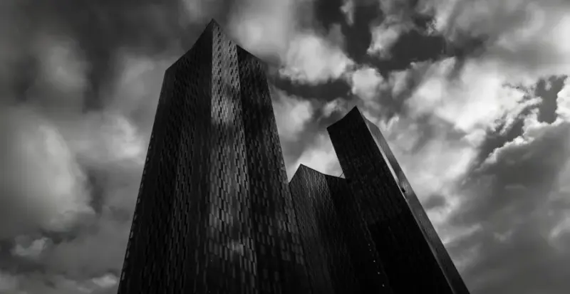 Dark photograph of skyscrapers