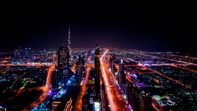 Dubai at night with breathtaking views and city lights