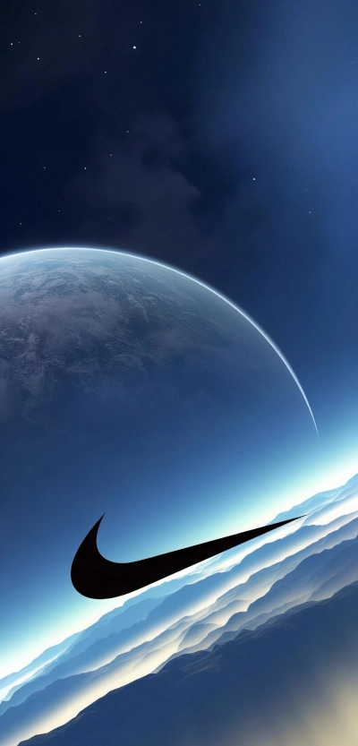 Nike logo against a planetary background