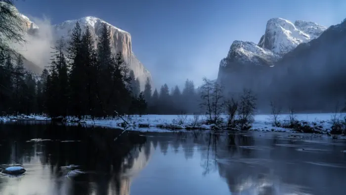 Mountains and Forest Under the Snow