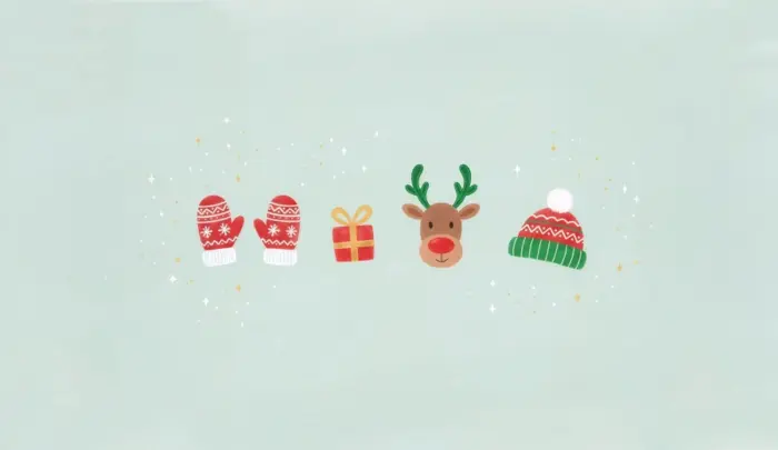 Cute Christmas background with reindeer and red gloves
