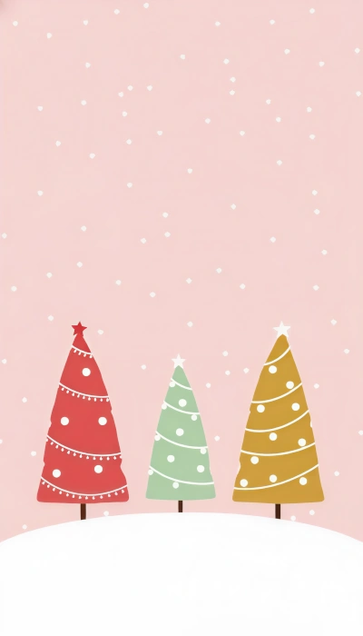 Trois sapins colorés sur fond rose illustration