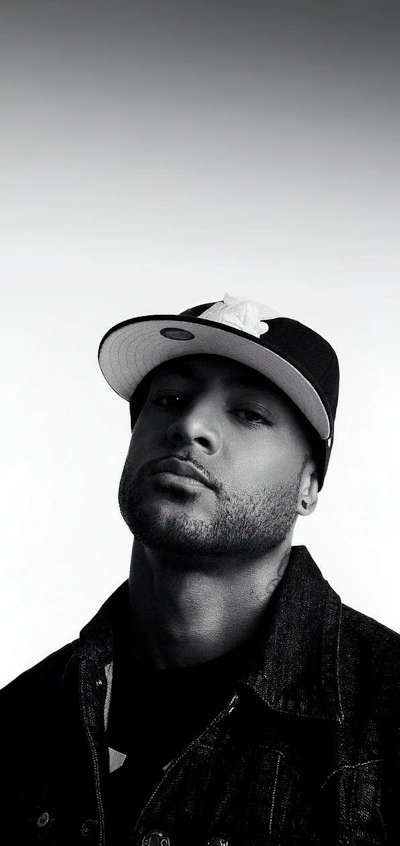 French rapper Booba, black and white background