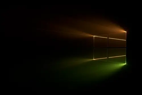 Windows 10 logo background with green and orange effect wallpaper HD 4K for desktop