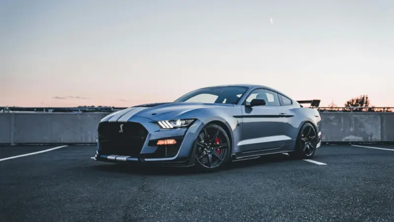 Photograph of a Ford Mustang with a sunset for PC