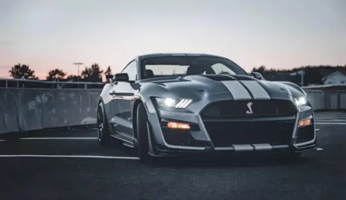 Photograph of a Ford Mustang at sunset