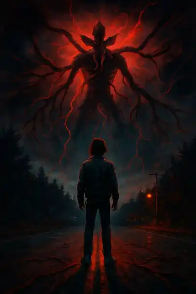 Stranger Things background with the giant monster