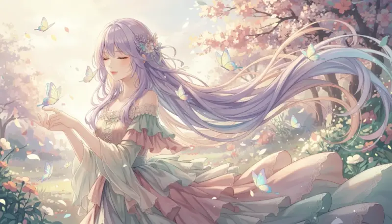 Fille Fantastique et Papillons manga art