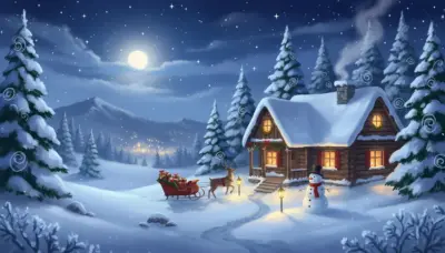Chalet enneigé sous la pleine lune