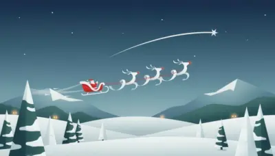 illustration minimaliste avec Père Noël et son traîneau